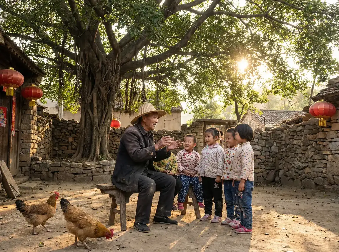 老人在大榕树下给孩子们讲故事 - qq免费电影 乡村记忆
